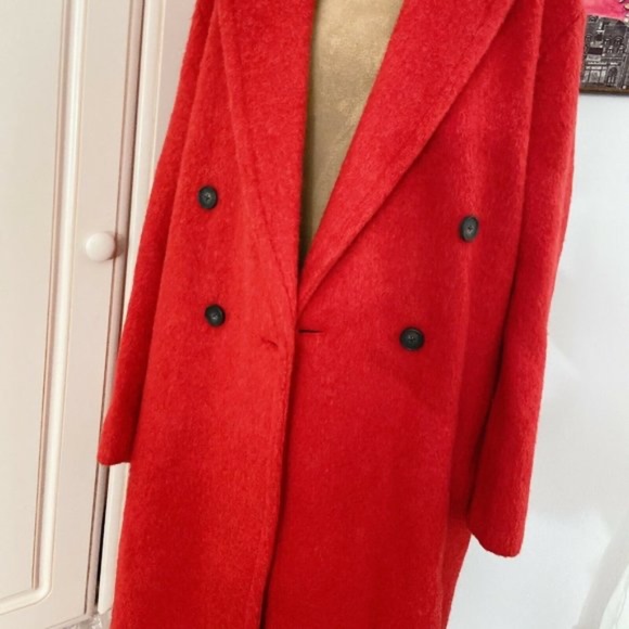 VINCE Double Breasted ALPACA-WOOL Long Coat, Red, Medium - Picture 2 of 6